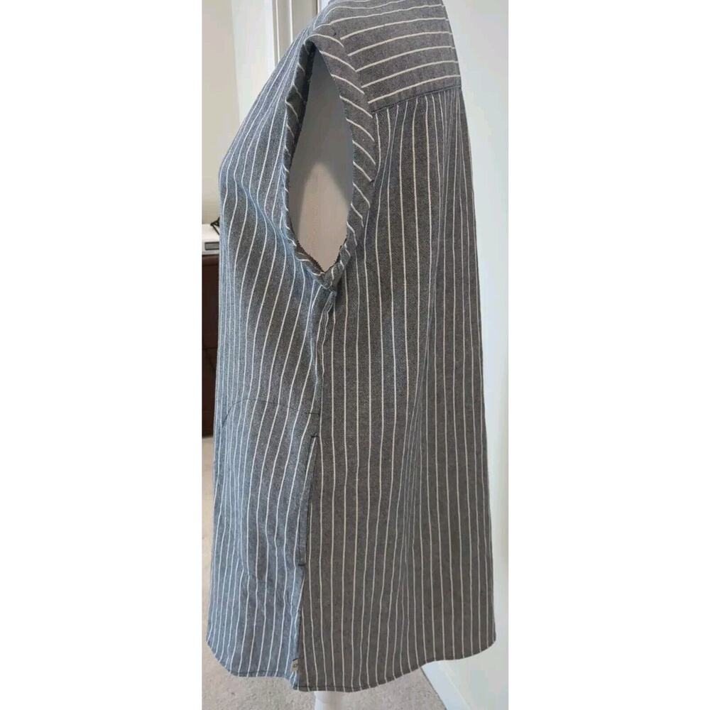 Rhythm. made For adventure Dress Linen Blend Denim Blue Stripe Sleeveless V Neck - Picture 5 of 13